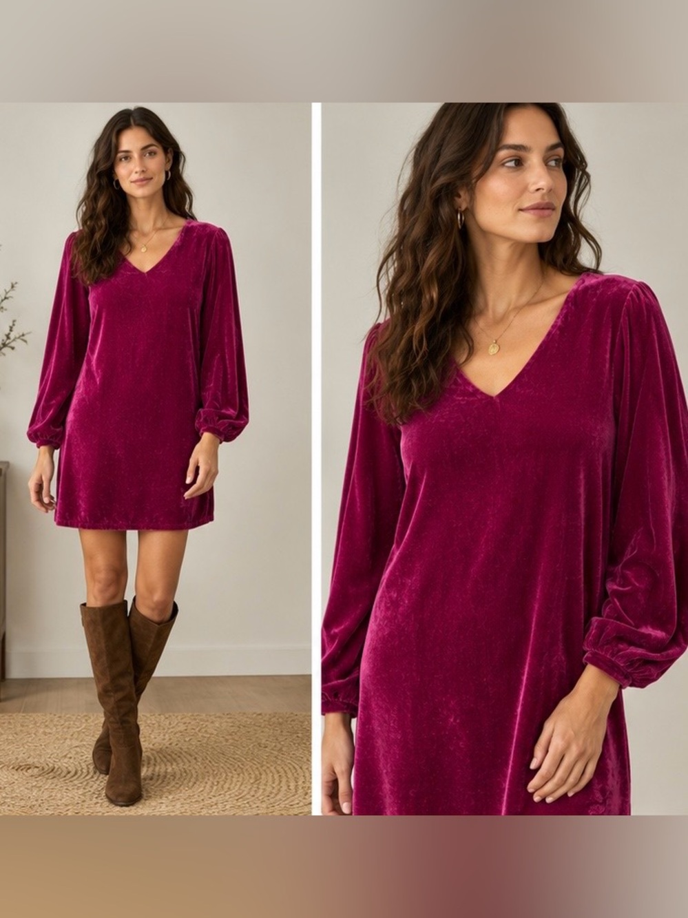 Trina Turk Velvet V-Neck Mini Dress in Berry